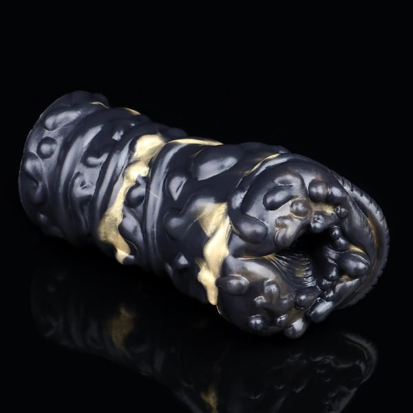 Monster Fantasy Taschenmuschi – Schwarz-Gold Silikon Vagina Männlicher Masturbator – Bild 2