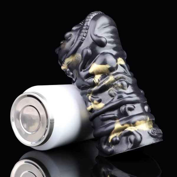 Monster Fantasy Taschenmuschi – Schwarz-Gold Silikon Vagina Männlicher Masturbator – Bild 9
