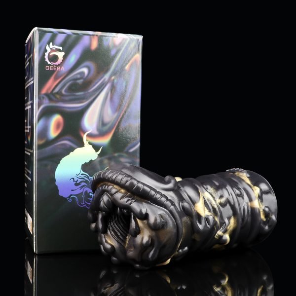 Monster Fantasy Taschenmuschi – Schwarz-Gold Silikon Vagina Männlicher Masturbator – Bild 10