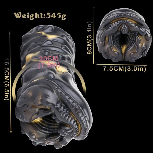 Monster Fantasy Taschenmuschi – Schwarz-Gold Silikon Vagina Männlicher Masturbator – Bild 11