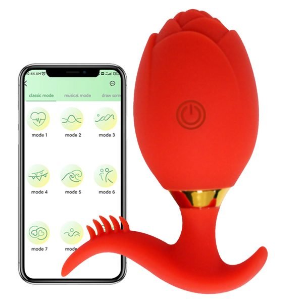 App-gesteuertes Vibrations-Analdildo Rose Toy – Rotes wasserdichtes Silikon Sexspielzeug für Frauen – Bild 2