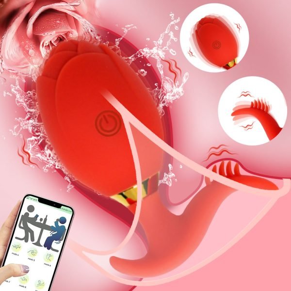 App-gesteuertes Vibrations-Analdildo Rose Toy – Rotes wasserdichtes Silikon Sexspielzeug für Frauen – Bild 12