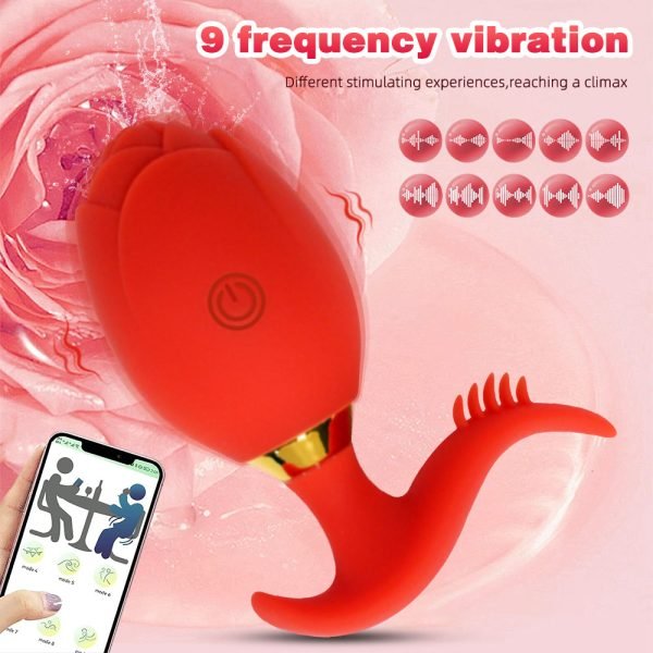App-gesteuertes Vibrations-Analdildo Rose Toy – Rotes wasserdichtes Silikon Sexspielzeug für Frauen – Bild 4