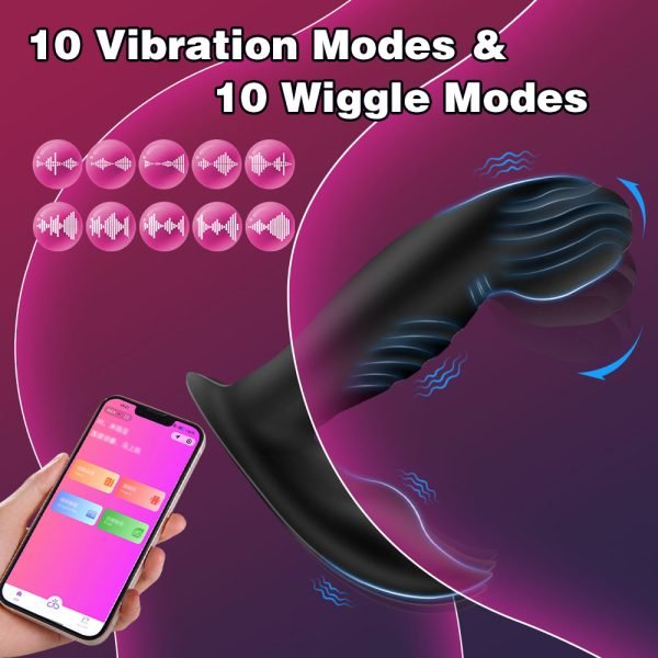Thrusting Analplug – Schwarzer Silikon-Dual-Vibrationsplug mit Klitorisstimulation für Frauen – Bild 3