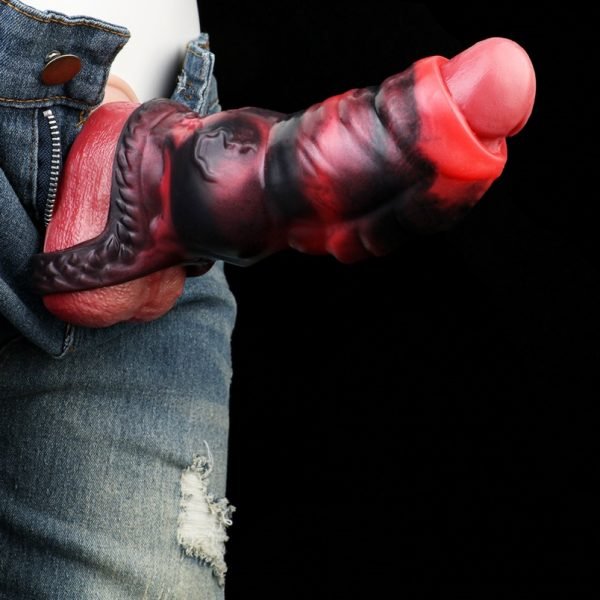 Fantasy Blutrotes Silikon Vaginapenis - Mit Hodenfixierungsring