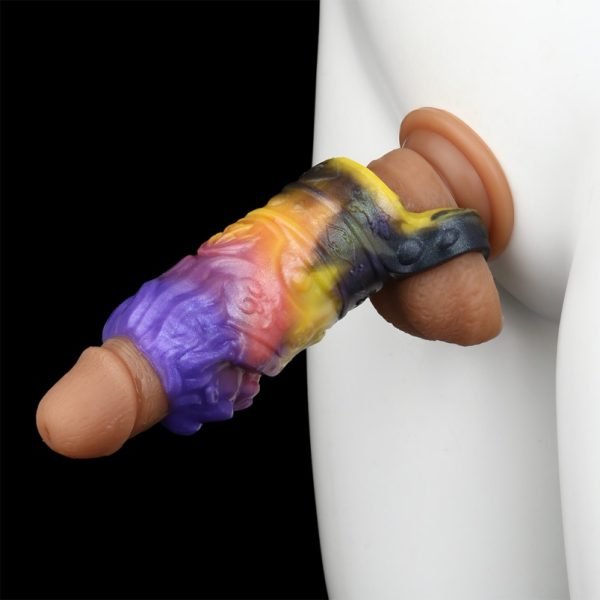 Fantasy Series Verlängerung der Sexdauer Silikonhülle Mikropenis – Violette Tentakel-Textur für Männer zur Verbesserung von Erektionsschwierigkeiten – Bild 12