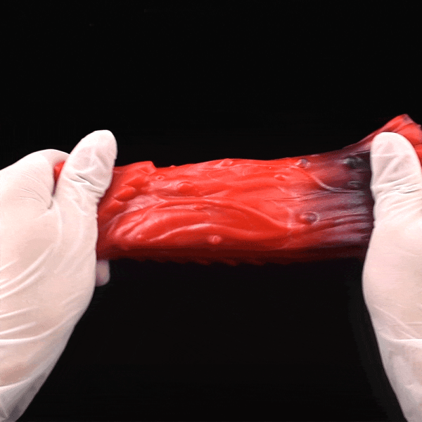 Halb-Ummanteltes Fantasy Vibrations Mikropenis - Blutroter Silikon Penis Vergrößerungs Aufsatz – Bild 2