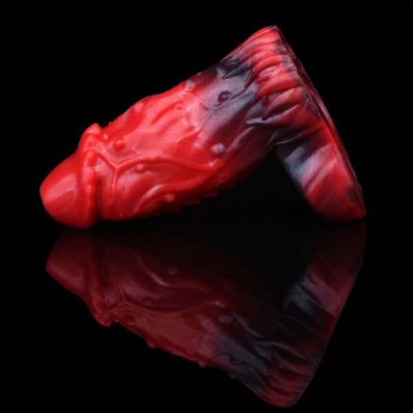 Halb-Ummanteltes Fantasy Vibrations Mikropenis - Blutroter Silikon Penis Vergrößerungs Aufsatz – Bild 9