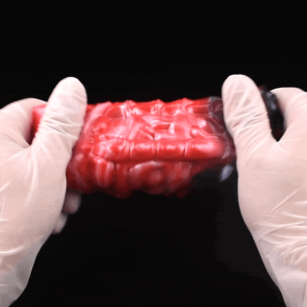 Monster-Fantasy Vibrations-Mikropenis - Blutrotes Silikon mit Hodenfixierung und Ringsystem – Bild 2