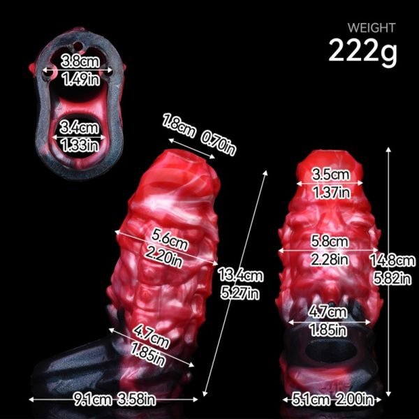 Monster-Fantasy Vibrations-Mikropenis - Blutrotes Silikon mit Hodenfixierung und Ringsystem – Bild 3