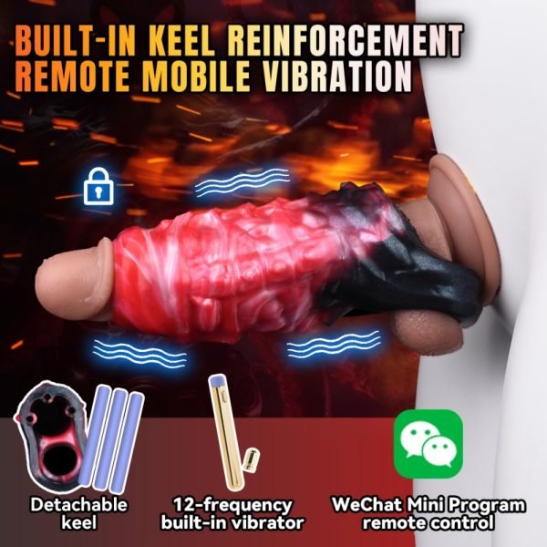 Monster-Fantasy Vibrations-Mikropenis - Blutrotes Silikon mit Hodenfixierung und Ringsystem – Bild 5