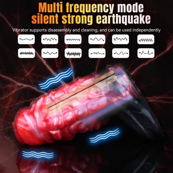 Monster-Fantasy Vibrations-Mikropenis - Blutrotes Silikon mit Hodenfixierung und Ringsystem