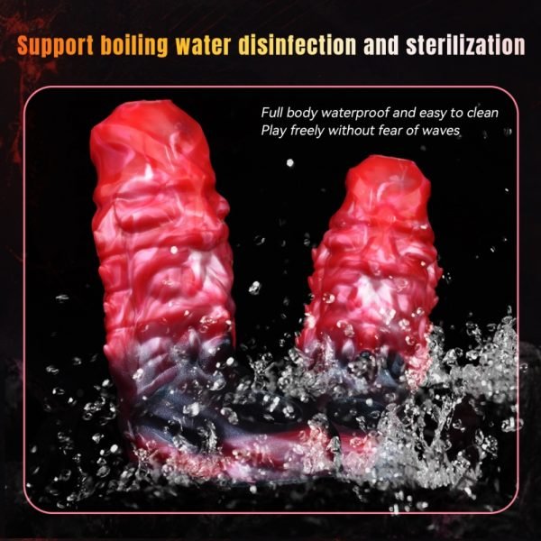 Monster-Fantasy Vibrations-Mikropenis - Blutrotes Silikon mit Hodenfixierung und Ringsystem – Bild 8