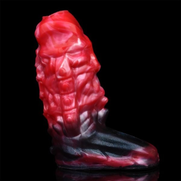 Monster-Fantasy Vibrations-Mikropenis - Blutrotes Silikon mit Hodenfixierung und Ringsystem – Bild 10