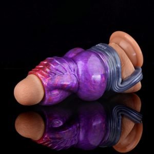 Lila Silikon Vaginapenis - Halb umschließendem Hoden- und Sperrspielzeug