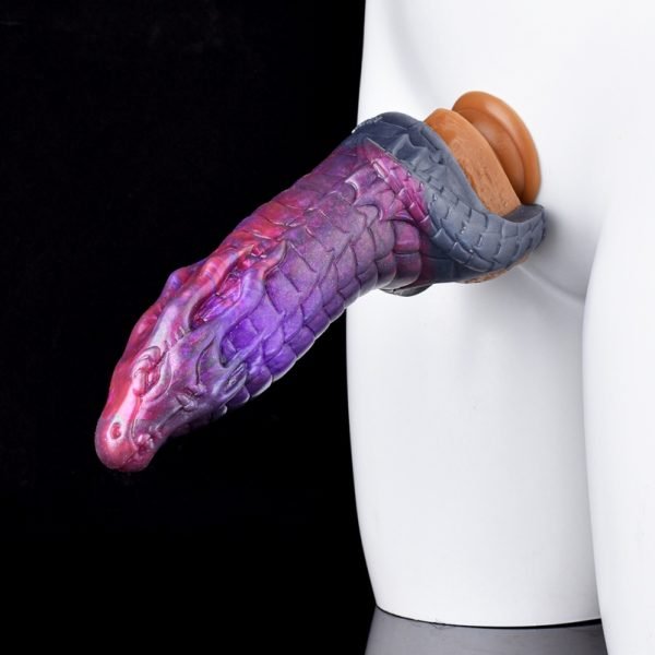 Vaginapenis mit Drachen-Design aus lila Silikon - Erektionshilfe für Männer mit Erektionsproblemen – Bild 6