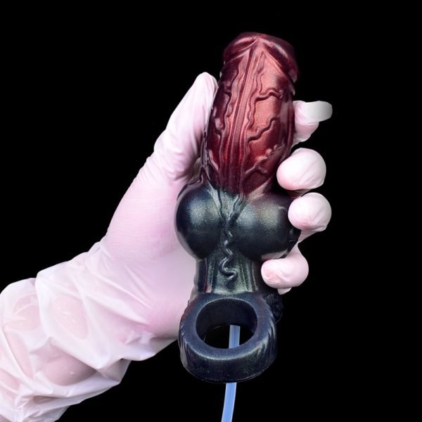 Blut-schwarze Silikon-Sprüh-Fantasie Knoten Penishülle – Mikropenis-Vergrößerung und Verlängerung für Männer – Bild 6