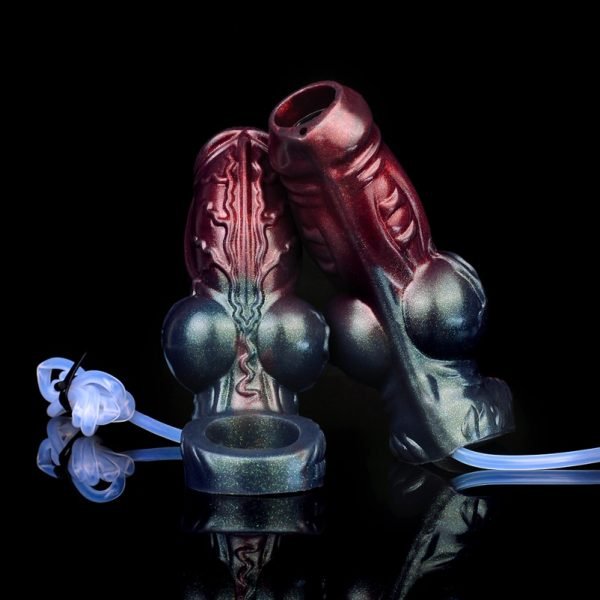 Blut-schwarze Silikon-Sprüh-Fantasie Knoten Penishülle – Mikropenis-Vergrößerung und Verlängerung für Männer – Bild 10