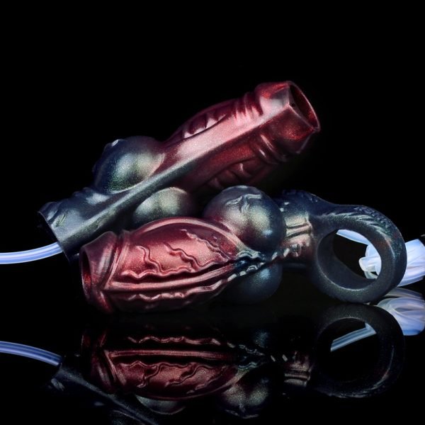 Blut-schwarze Silikon-Sprüh-Fantasie Knoten Penishülle – Mikropenis-Vergrößerung und Verlängerung für Männer – Bild 11