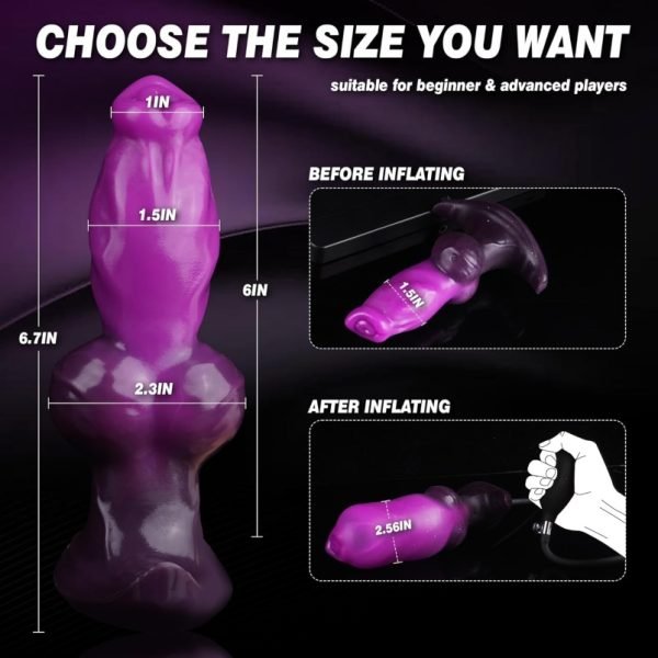 Aufblasbarer Fantasy Dog Knotting Dildo - Lila Silikon Monster Cock für maximale Expansion & Yoni Massage – Bild 6